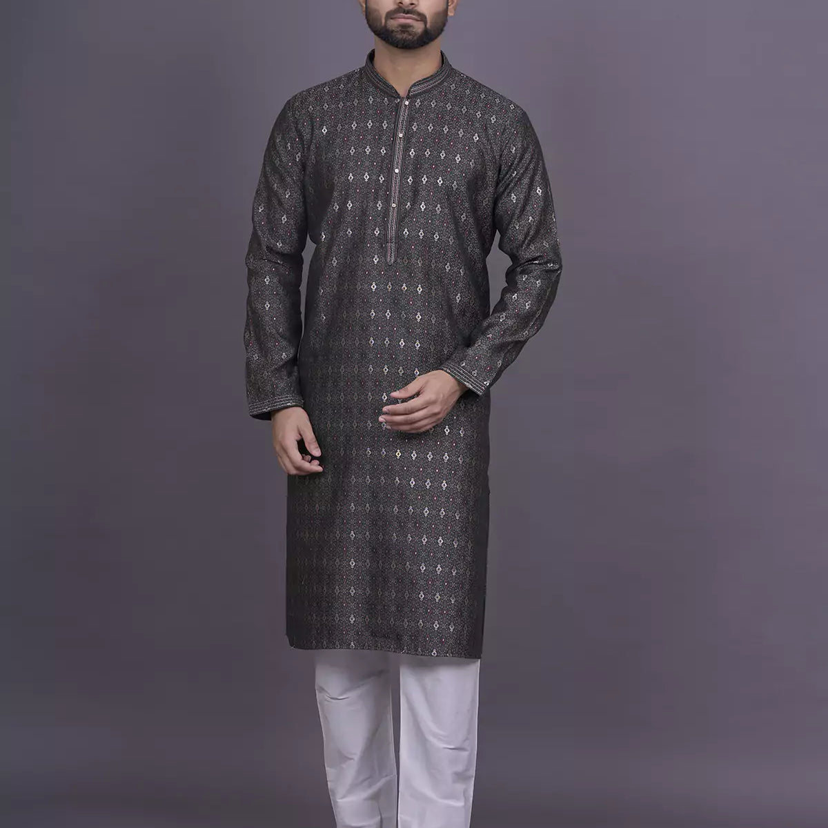 All Over Floral Design Jacquard Kurta pyjama Set