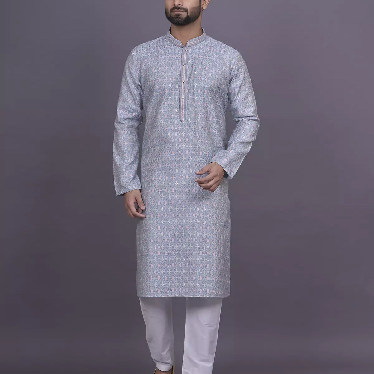 All Over Floral Design Jacquard Kurta pyjama Set