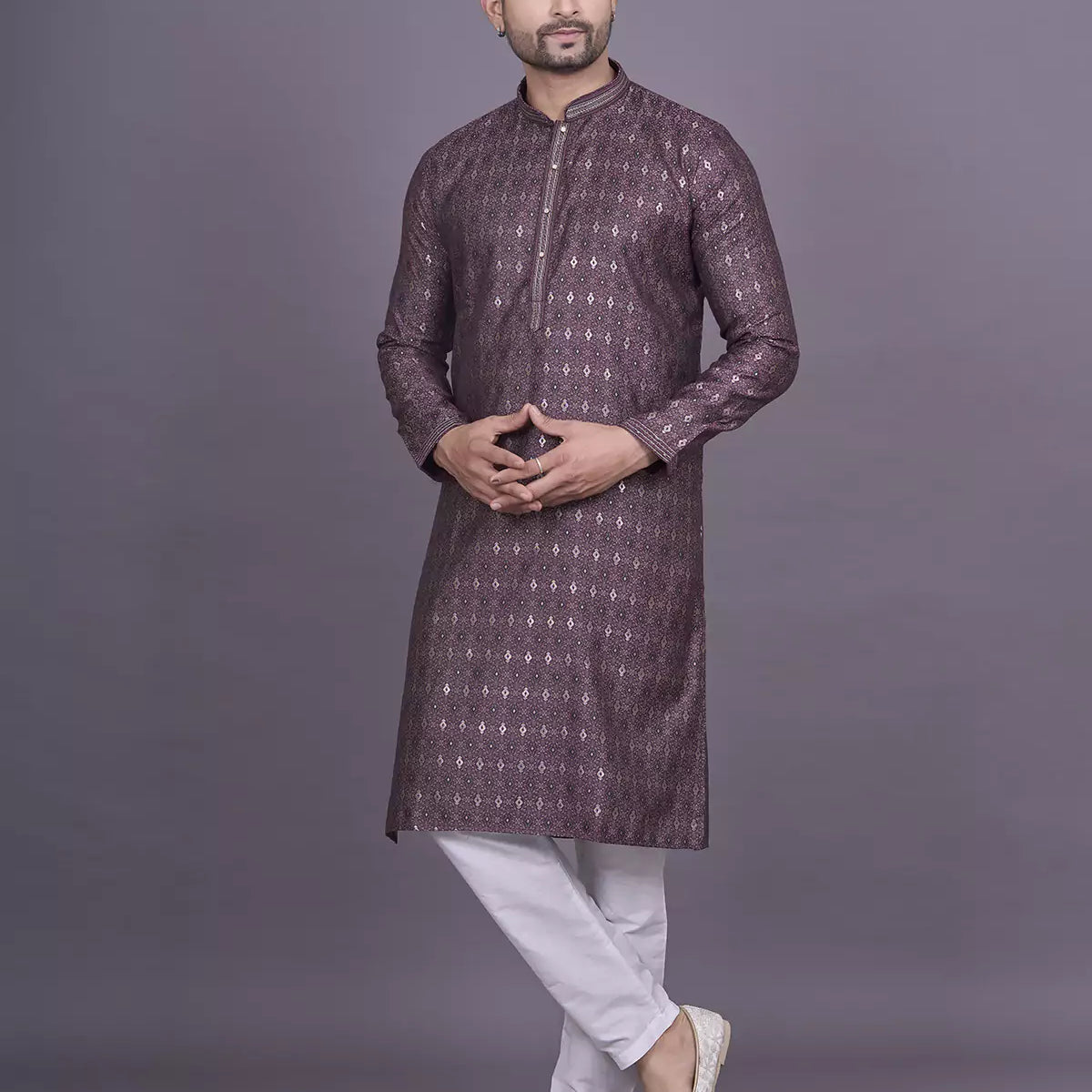 All Over Floral Design Jacquard Kurta pyjama Set