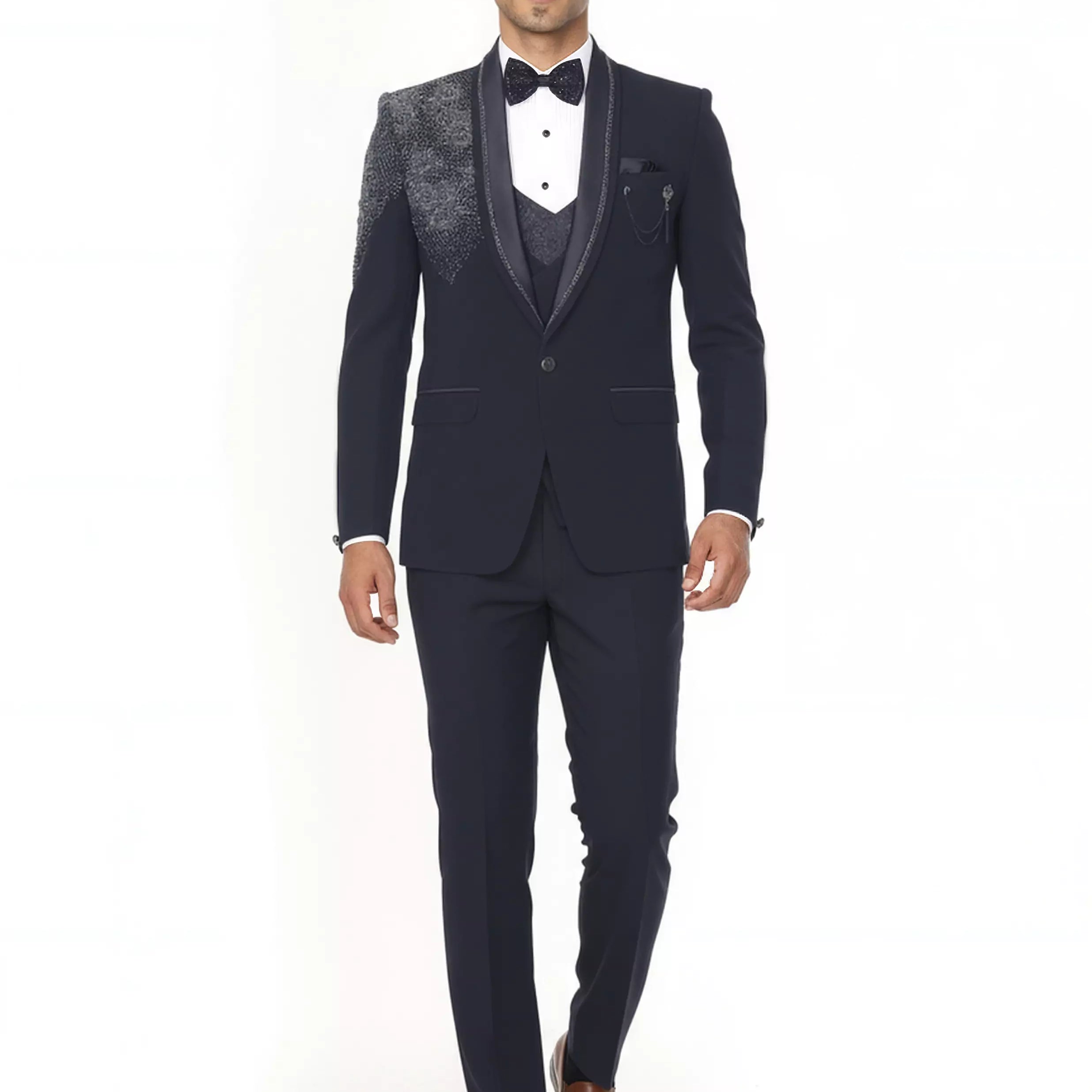 Classic Navy Blue Cutdana work Polynosic Tuxido Suit