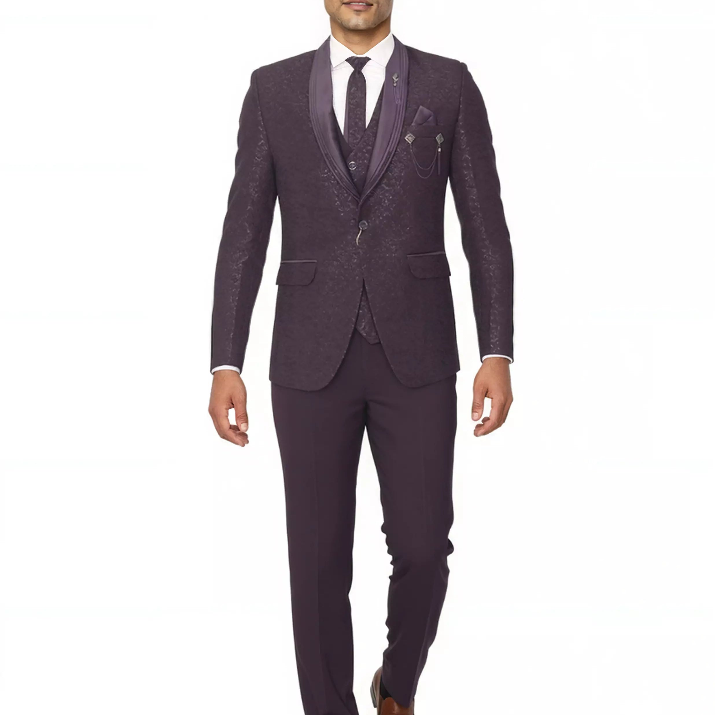 Self Floral Patterned Jacquard Designer Suit