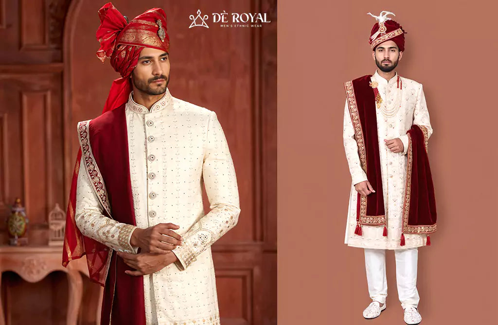 Elegant Wedding Sherwani with Dupatta for the Groom