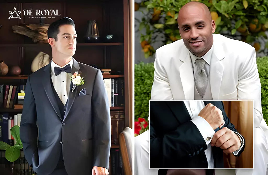 Groom in Suits with Bow Tie, Cufflinks, and Boutonniere
