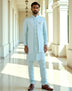 Sea Green Self Patterned Giza Cotton Thread work Kurta Jacket Set