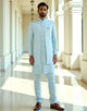 Sea Green Self Patterned Giza Cotton Thread work Kurta Jacket Set