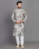 All Over Leaf & Birds Pattern Cotton Kurta Men