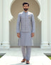 Grey Milky Silk Floral Design Embroidery Party Wear Kurta Jacket