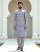 Grey Milky Silk Floral Design Embroidery Party Wear Kurta Jacket