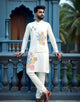 Light Pista Green Floral Print Matka Silk Kurta Jacket Set