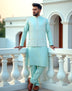 Sky Blue Floral Embroidery work Giza Cotton Kurta Jacket Set
