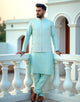 Sky Blue Floral Embroidery work Giza Cotton Kurta Jacket Set