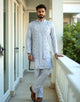 Light Sky Blue Thread work Giza Cotton Kurta Jacket Set