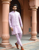 Onion Colour Floral Sequence work Milky Silk Kurta Jacket Set