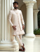 Soft Cream Self Patterned Thread Embroidery Chiffon Kurta Jacket Set