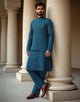Peacock Self Thread Embroidery work Milky Silk Kurta Jacket Set