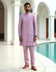 Onion Coloured Self Patterned Giza Cotton Thread work Kurta Jacket Set