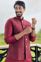 Maroon Rawsilk Kurta With Sequence Work Jacket Set