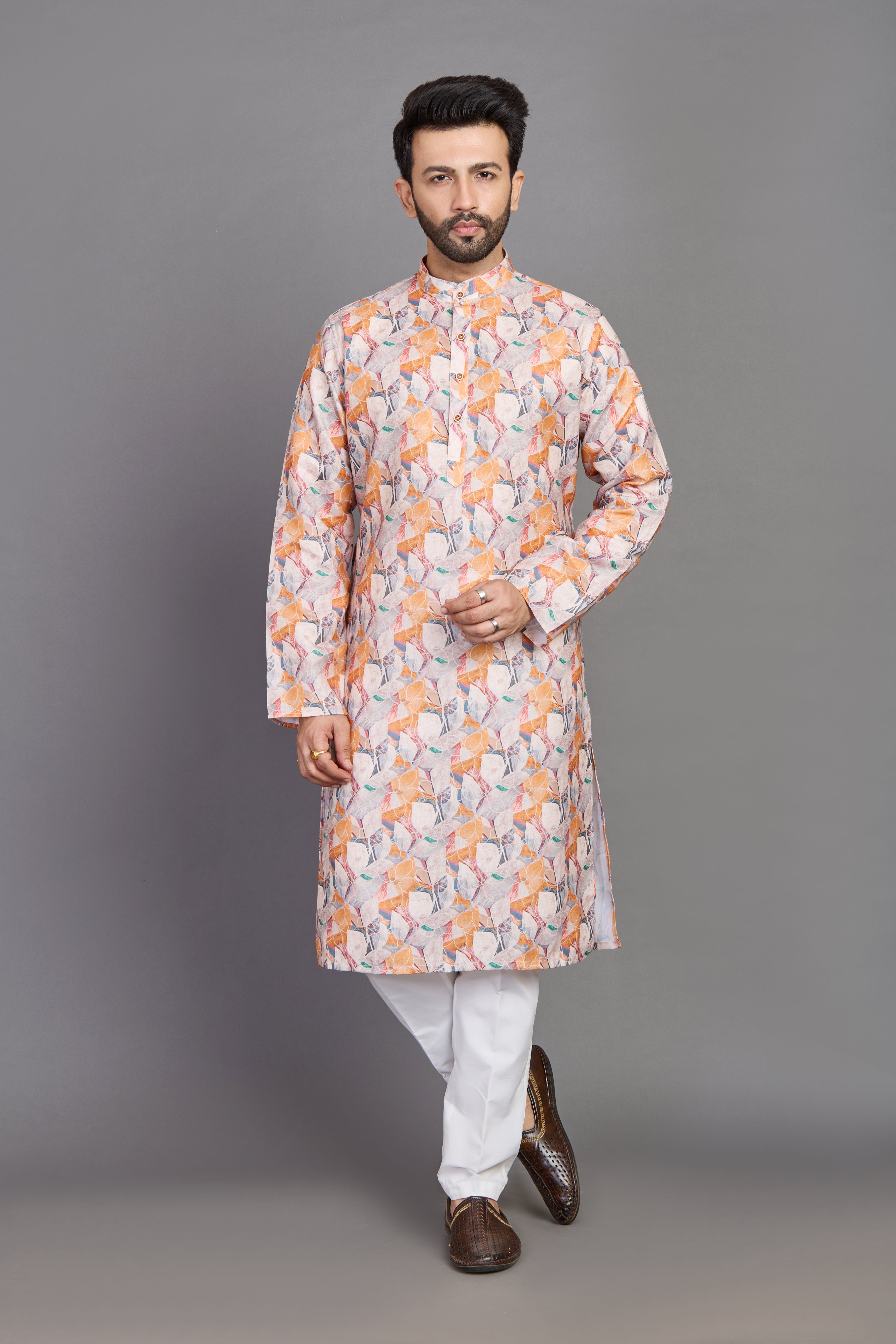 Multicolored Graphic Print Stylish Cotton Kurta