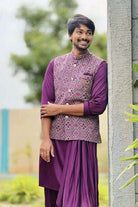 Purple Silk Kurta &  Stylish Embroidery Jacket Set