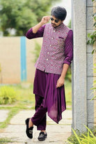 Purple Silk Kurta &  Stylish Embroidery Jacket Set