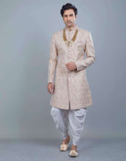 Self All Over Floral Jacquard Design Indo Sherwani