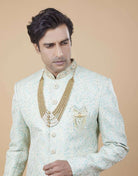 Self All Over Floral Jacquard Design Indo Sherwani