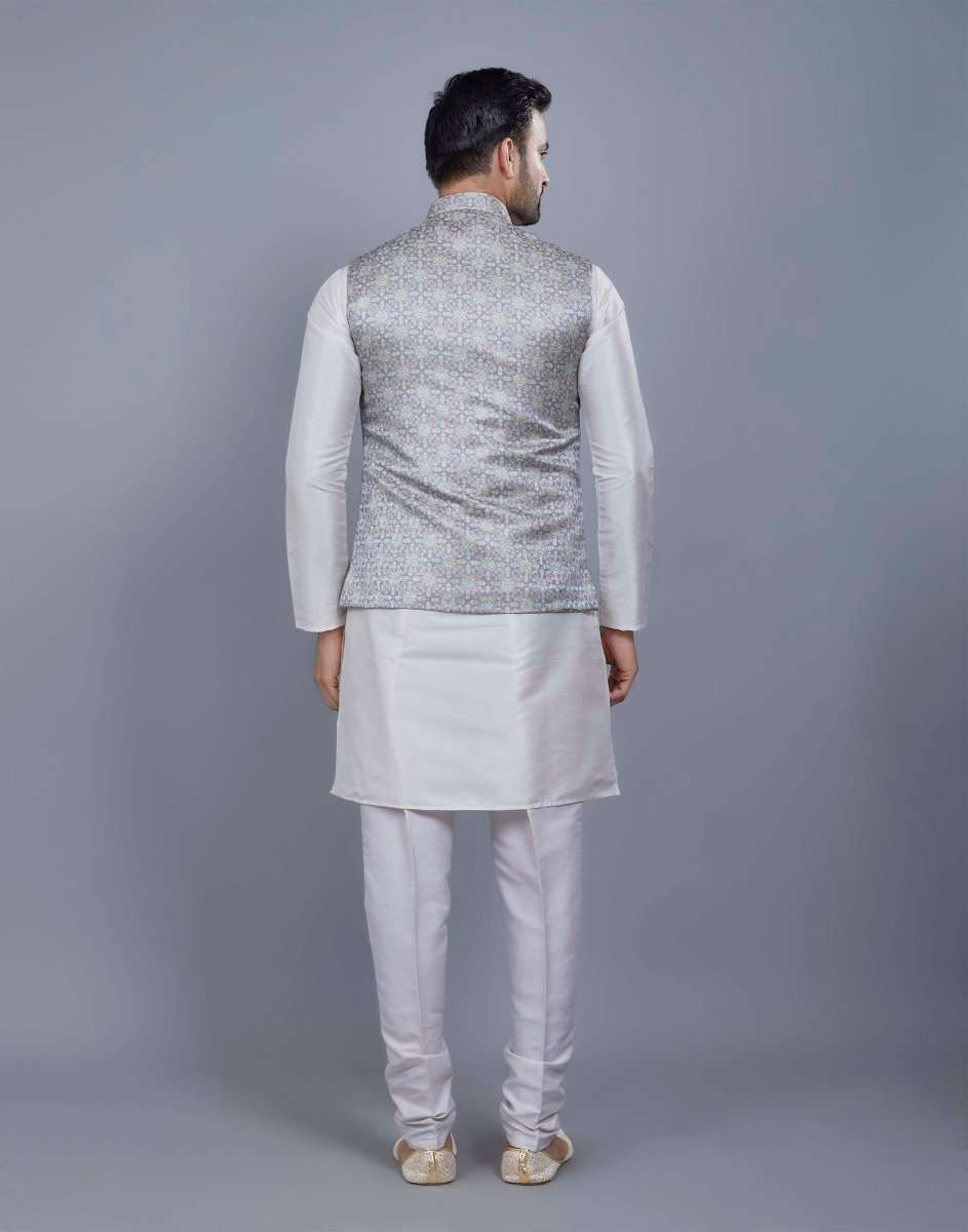 Brocade Design Silk Kurta Jacket Set