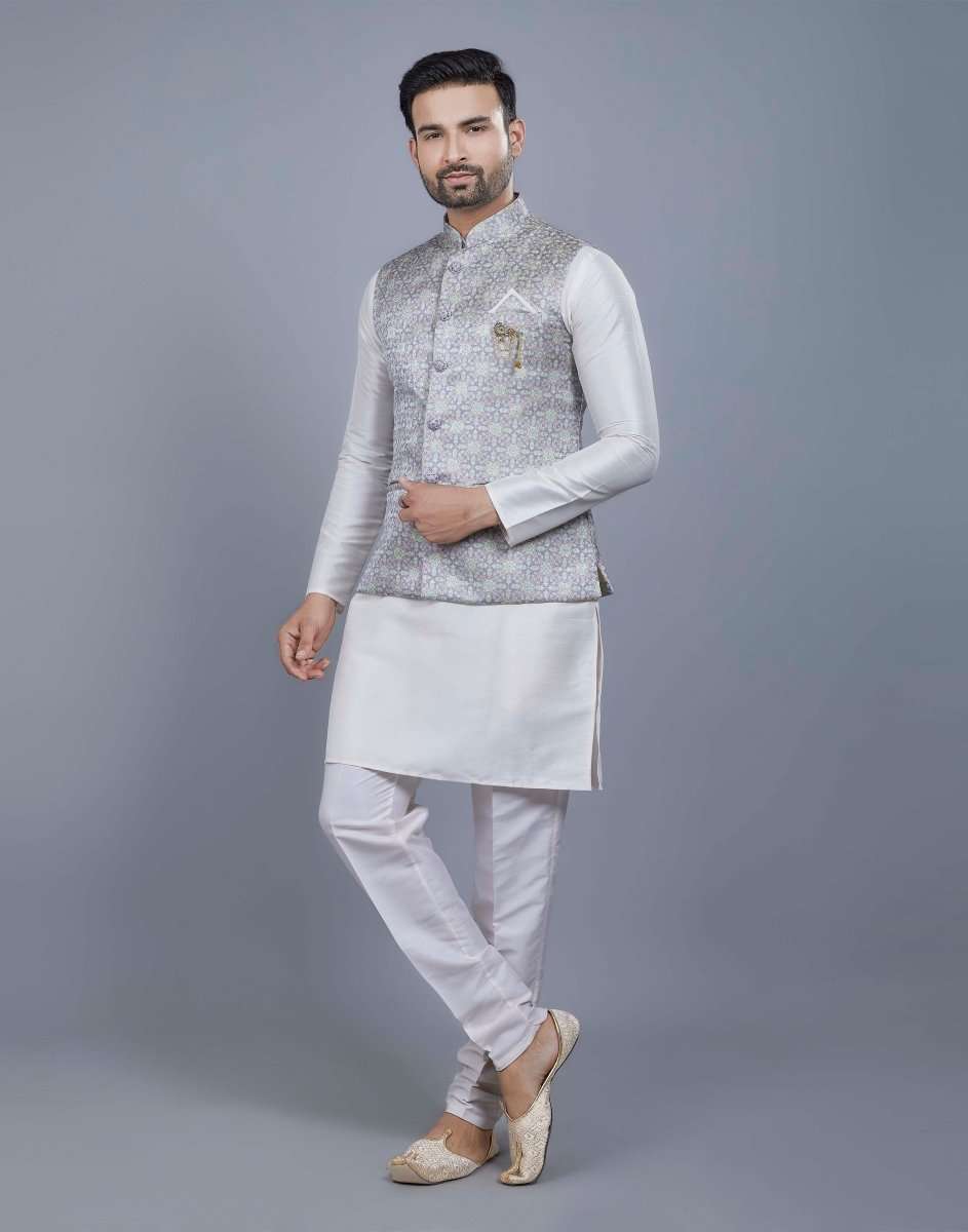 Brocade Design Silk Kurta Jacket Set