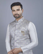 Brocade Design Silk Kurta Jacket Set