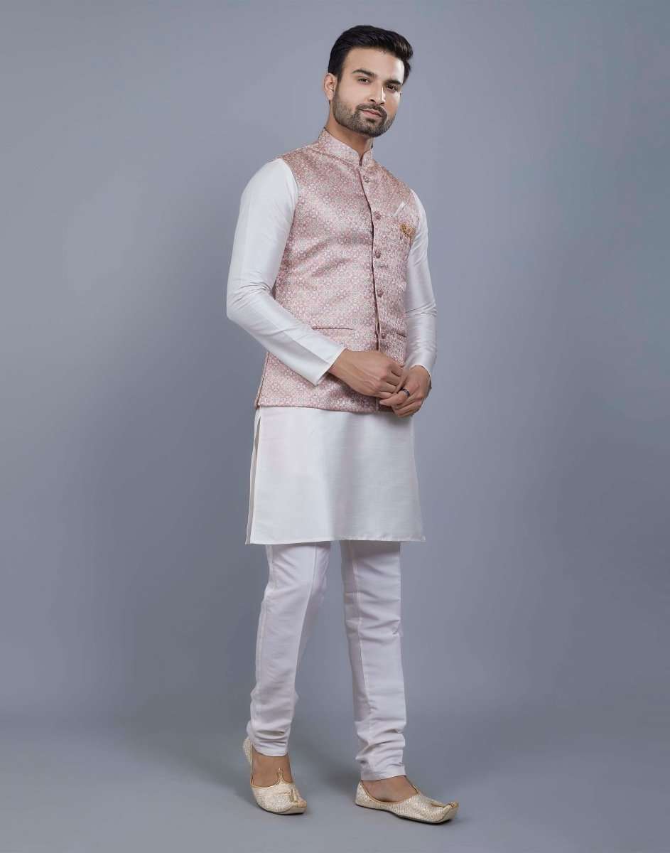 Brocade Design Silk Kurta Jacket Set