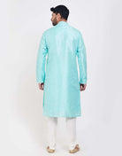 Sky Blue Jacquard Kurtha Pajama Set