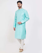 Sky Blue Jacquard Kurtha Pajama Set