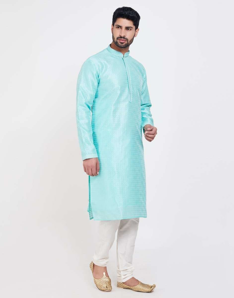 Sky Blue Jacquard Kurtha Pajama Set