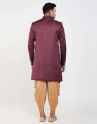 Dark Wine All Over Brocade Design Indo Western Sherwani Set