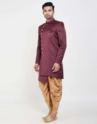 Dark Wine All Over Brocade Design Indo Western Sherwani Set