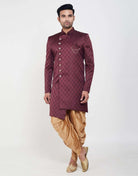 Dark Wine All Over Brocade Design Indo Western Sherwani Set