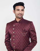 Dark Wine All Over Brocade Design Indo Western Sherwani Set