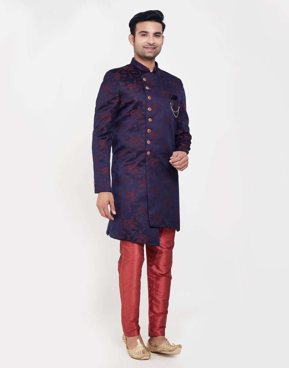 Navy Blue With Marron Self Jacquard Design Semi Indo