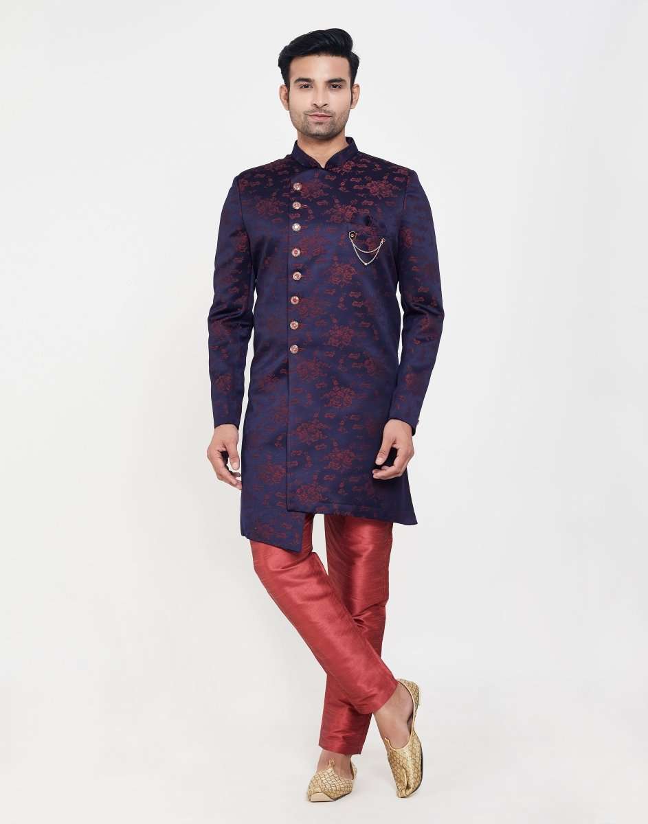 Navy Blue With Marron Self Jacquard Design Semi Indo