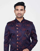 Navy Blue With Marron Self Jacquard Design Semi Indo