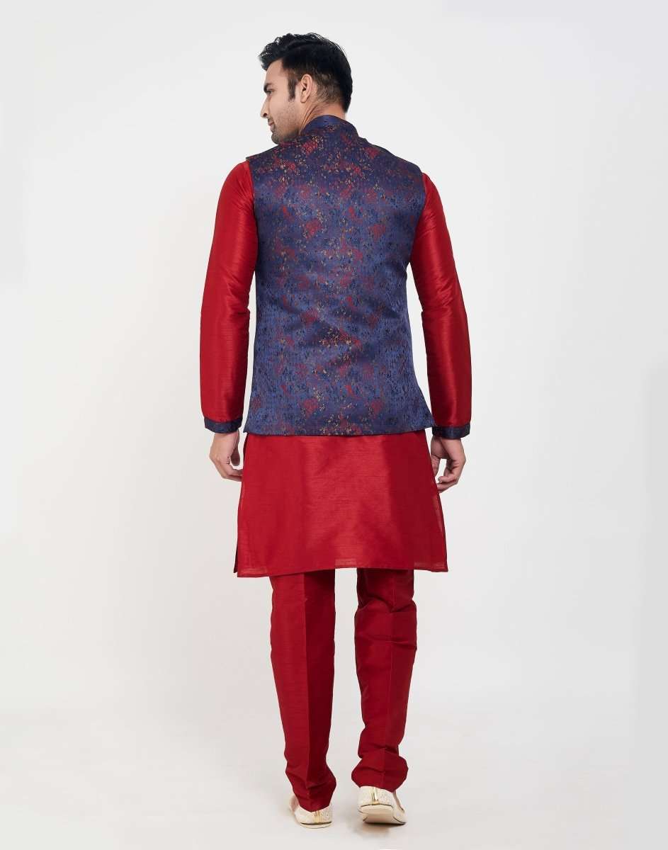 Blue Jacquard Cross Pattern Kurtha Set