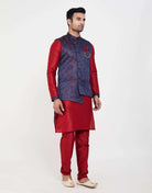 Blue Jacquard Cross Pattern Kurtha Set