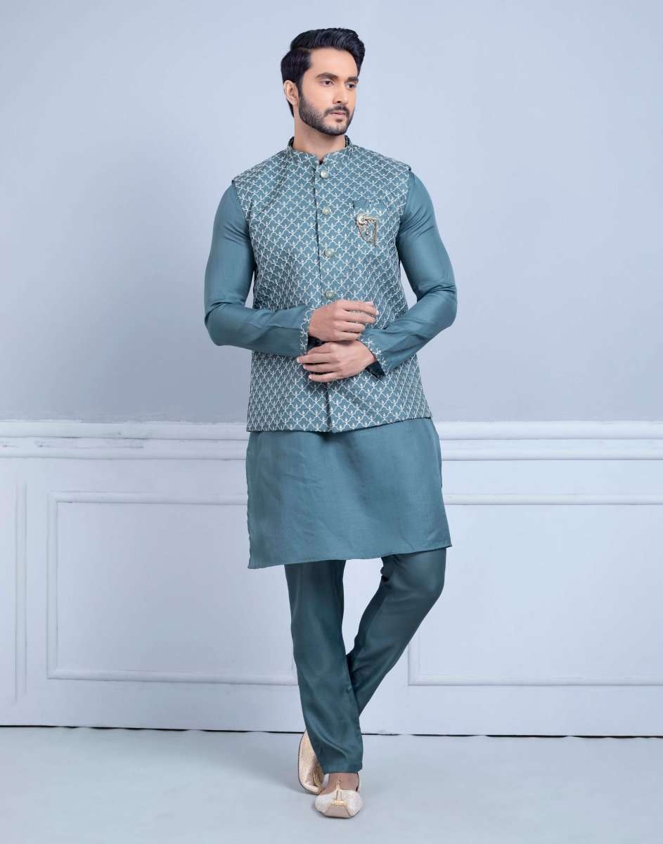 Rawsilk Simple & Elegant Sequnce Kurta Jacket Set