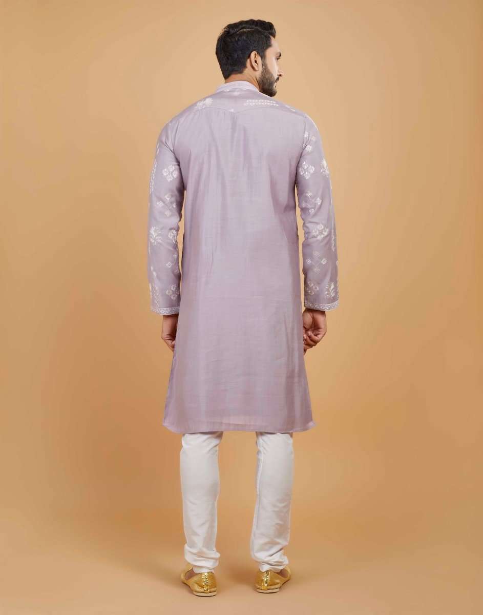 Soft Silk Floral Thread Embroidery Kurta Set