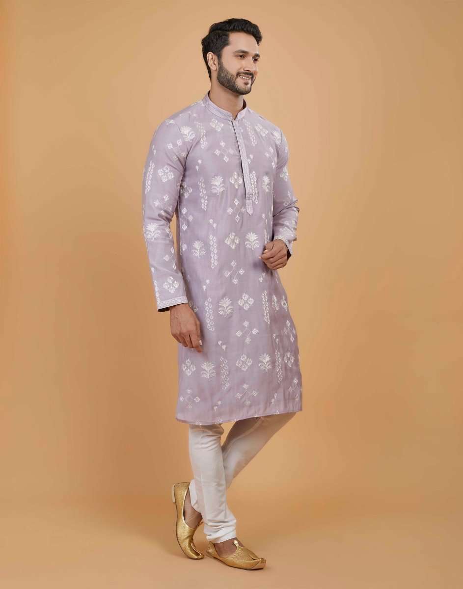 Soft Silk Floral Thread Embroidery Kurta Set