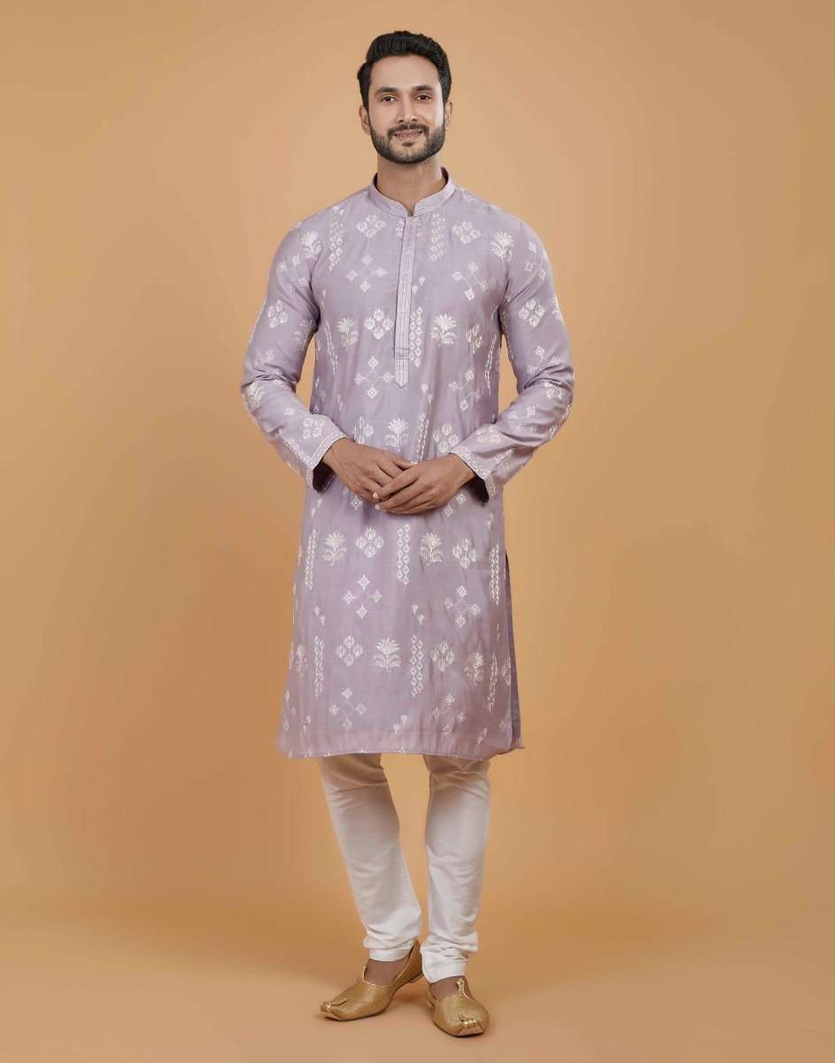 Soft Silk Floral Thread Embroidery Kurta Set