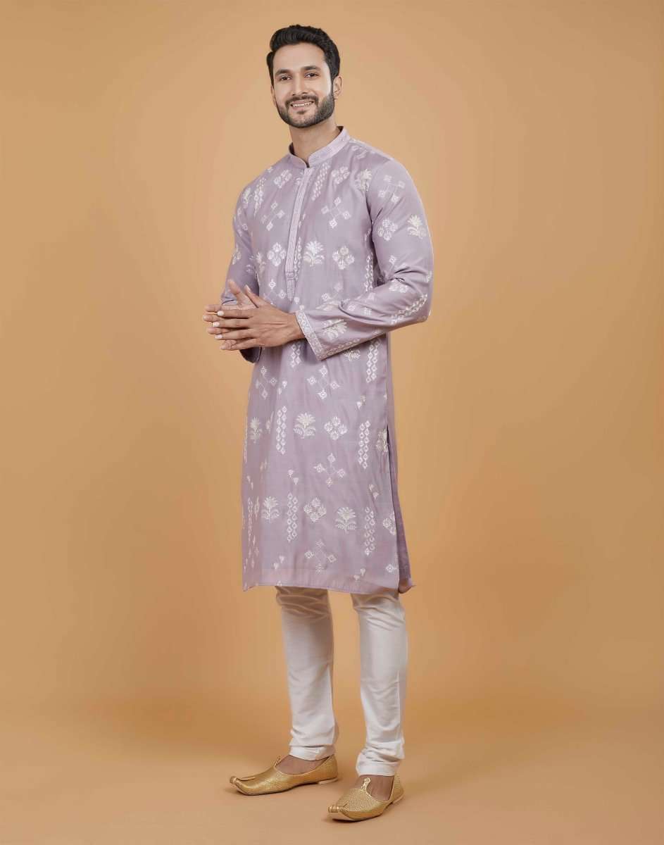 Soft Silk Floral Thread Embroidery Kurta Set