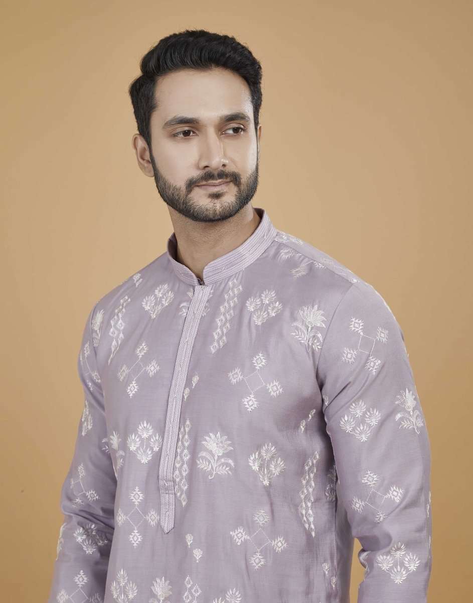 Soft Silk Floral Thread Embroidery Kurta Set