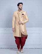 Gold Art Silk All Over Design Sherwani For Wedding