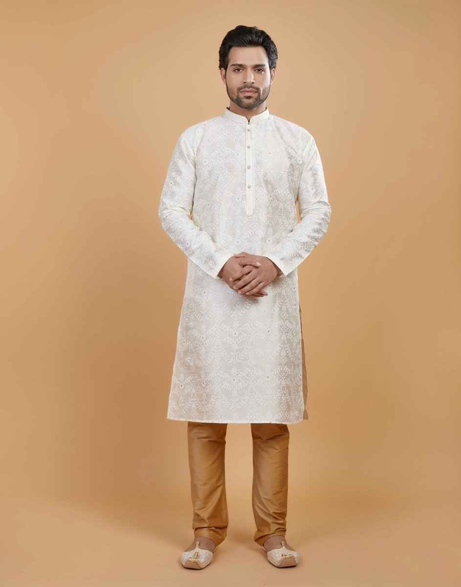 All Over Leaf Embroidery Style Kurta Set